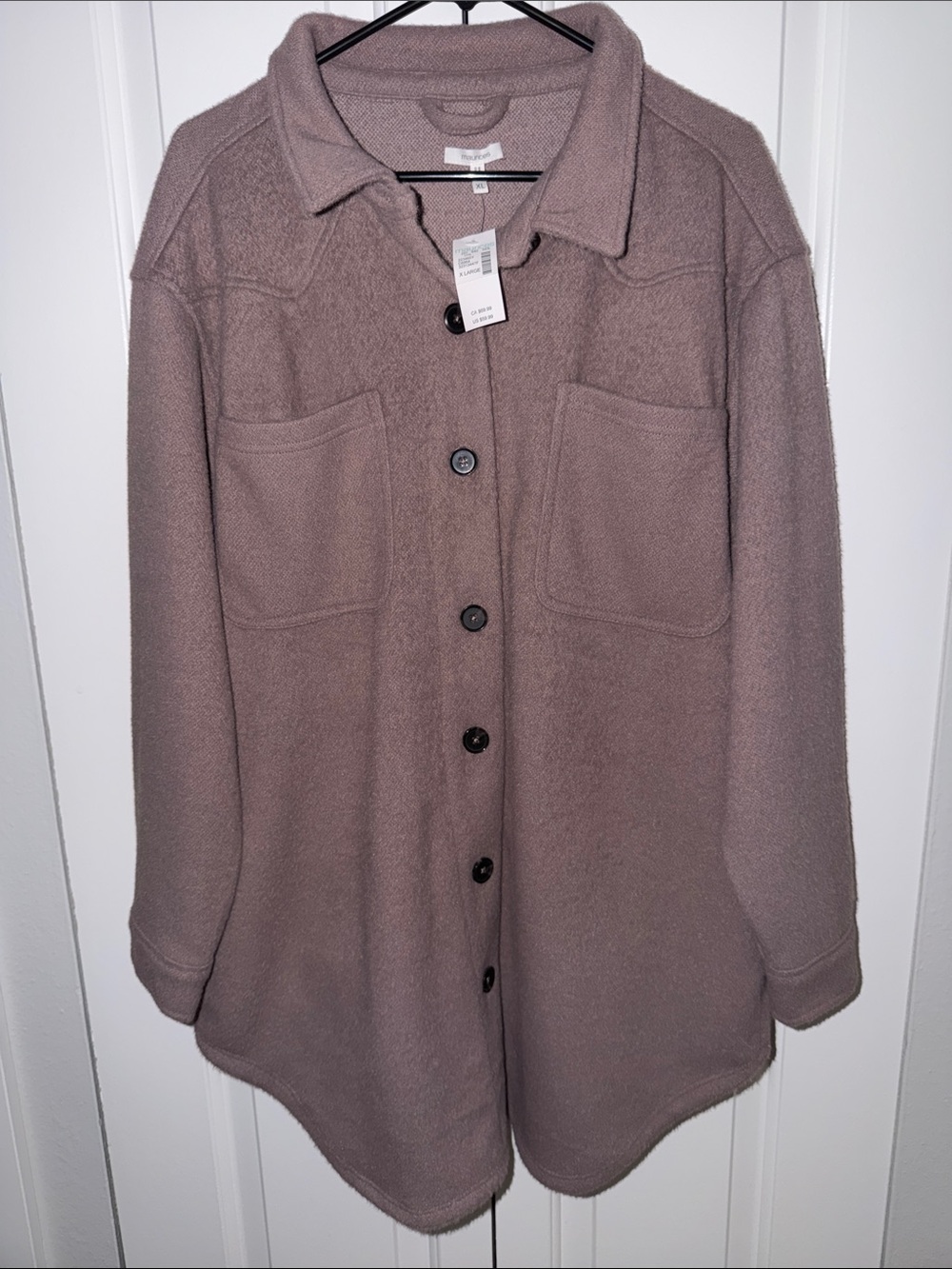 Maurices Cozy Button-Up Shacket in Dusty Mauve